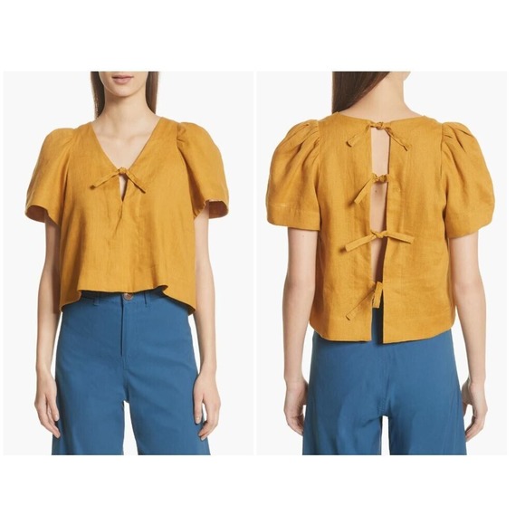 Sea New York Tops - Sea New York Sz 2 Minka Puff Sleeve Linen Top in Saffron Yellow